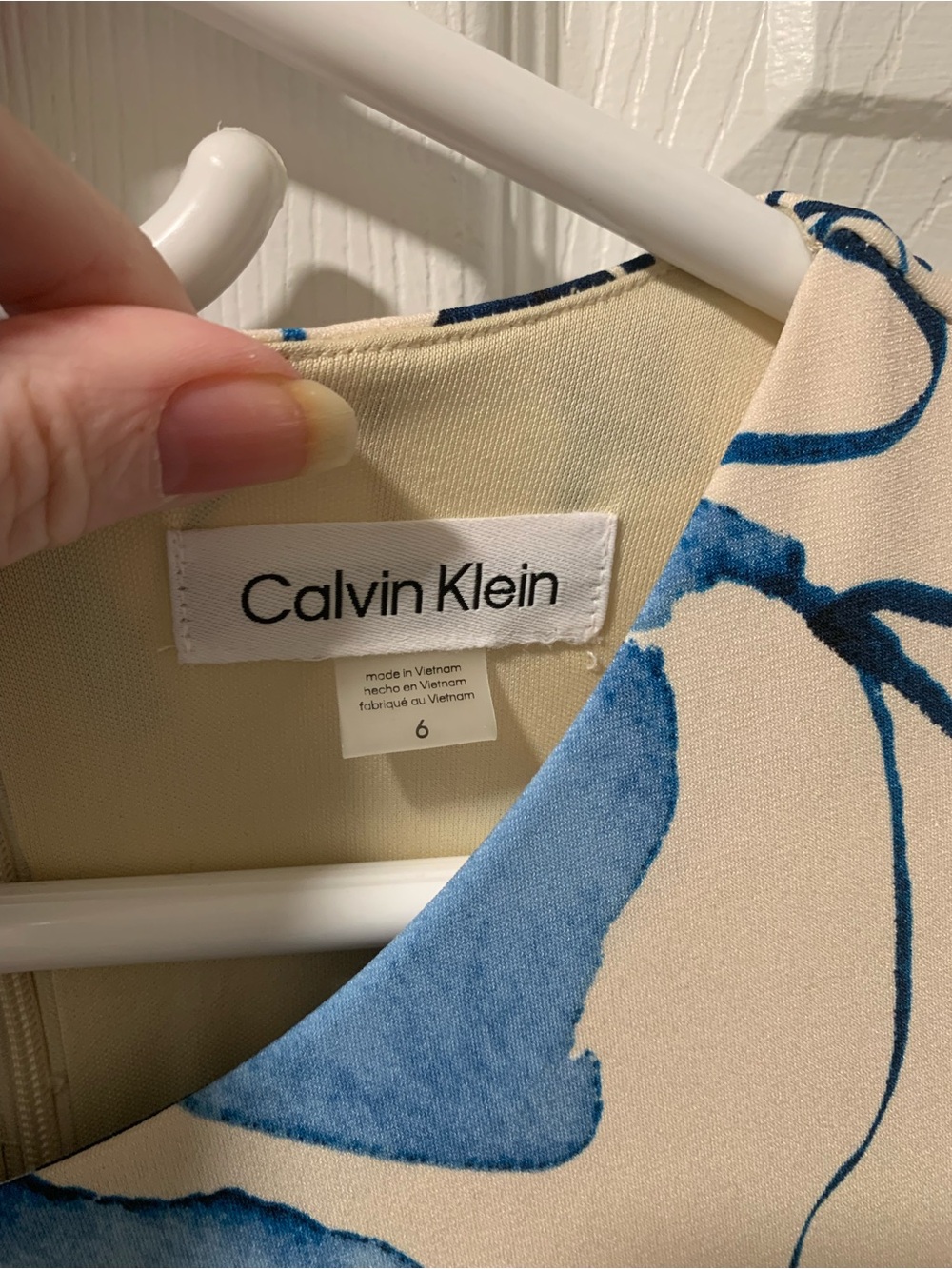 Calvin Klein Cream Maxi Dress with Blue Floral Print - Picture 3 of 5